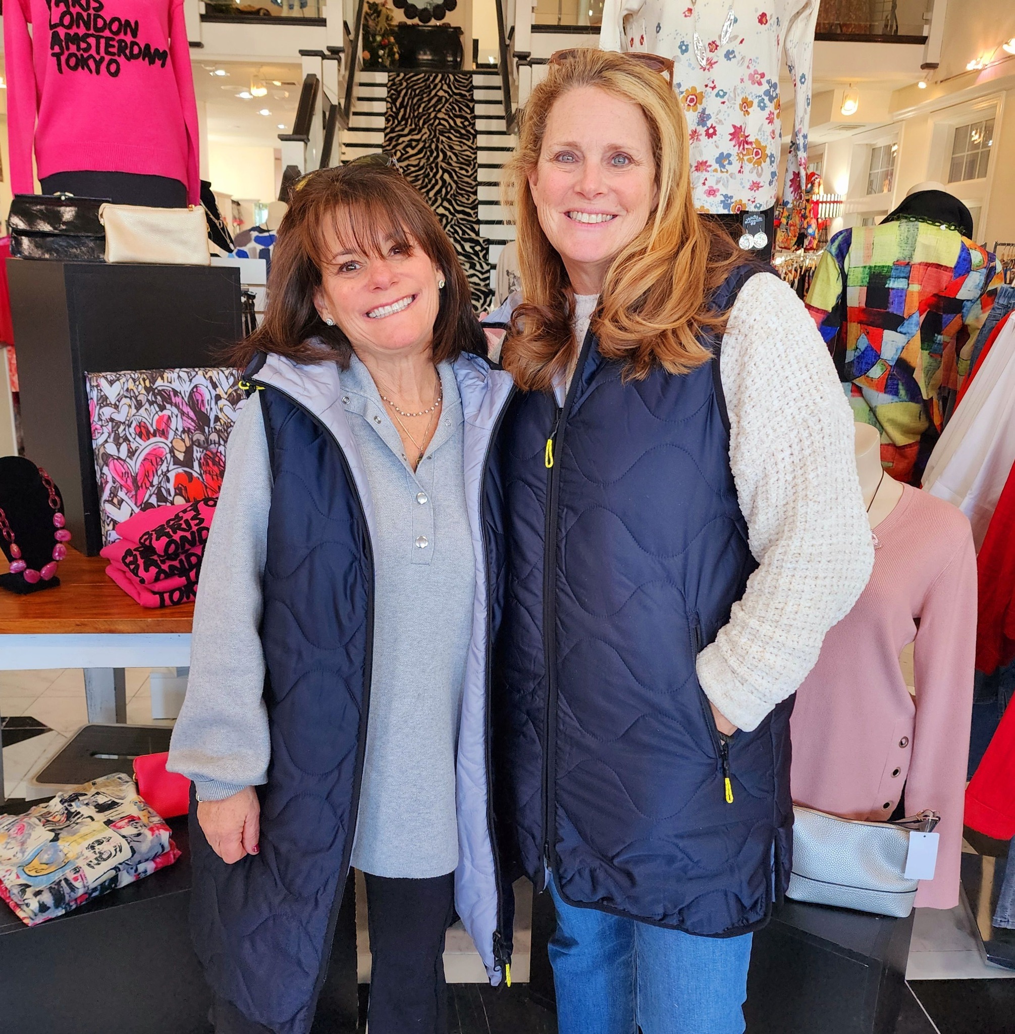 More clearance twinning finds. Friends Lisa and Laura went for it with these reversible puffer vests